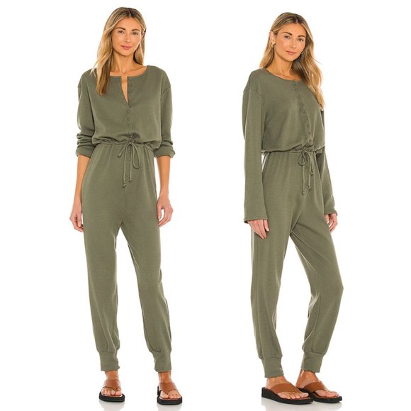 Lovers + Friends Pants - NWT Lovers + Friends Long Sleeve Henley Jumpsuit Army Green Cotton Knit XXS